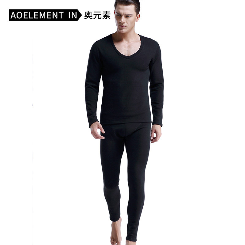 秋冬季男士加厚加绒冬V领紧身修身棉秋衣秋裤保暖内衣套装青年潮