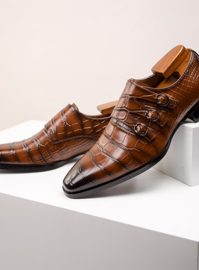 包邮大码布洛克鞋新款春秋季透气皮鞋男商务正装鞋压花孟克鞋男士