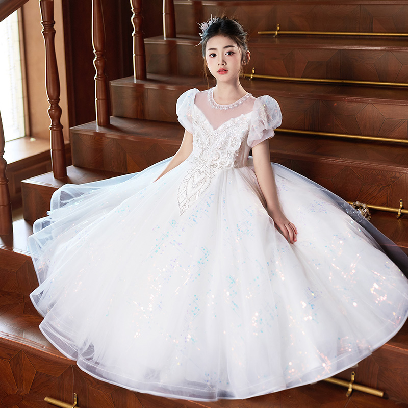 儿童礼服新款花童婚纱高端小女孩生日公主裙主持人钢琴演奏演出服