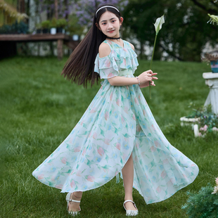 女童连衣裙2026新款夏装裙子小女孩夏季洋气沙滩风公主裙雪纺长裙