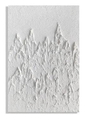 肌理画手绘油画砂岩刀画成品白色侘寂风装饰画立体抽象挂画民宿风