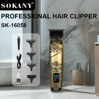 SOKANY16058跨境男士复古雕刻油头理发剪套充电带数显电推子