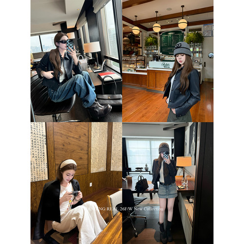 CHANGING REAL 本期必buy！短款皮衣夹克正肩复古气质休闲外套女