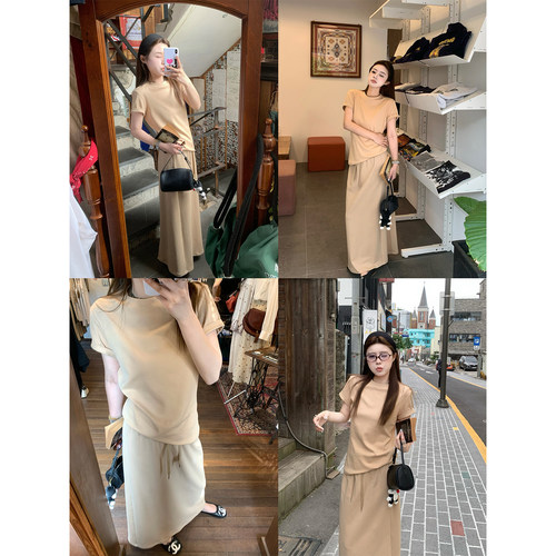 CHANGINGREAL卡其色短袖半身裙