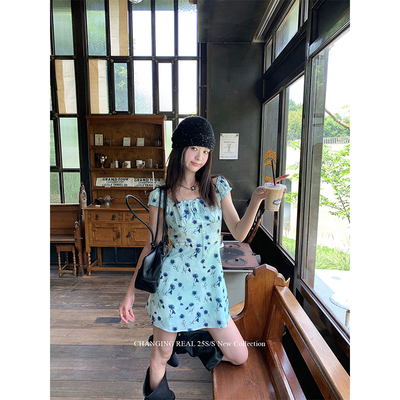 CHANGINGREAL收腰碎花连衣裙夏
