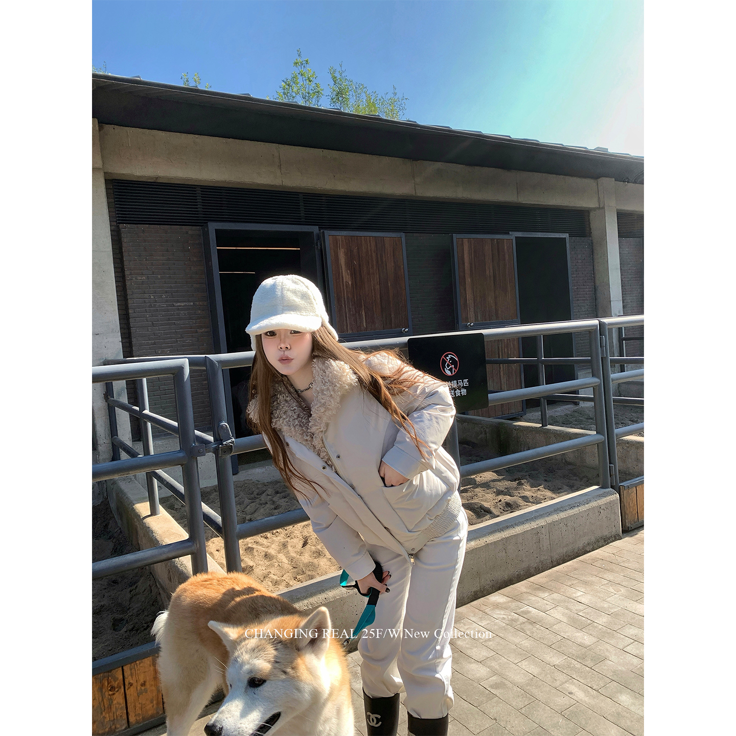 CHANGINGREAL白色羊羔毛羽绒服