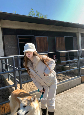 CHANGING REAL 爱尔兰初 白色羊羔毛翻领羽绒服女冬季短款厚外套