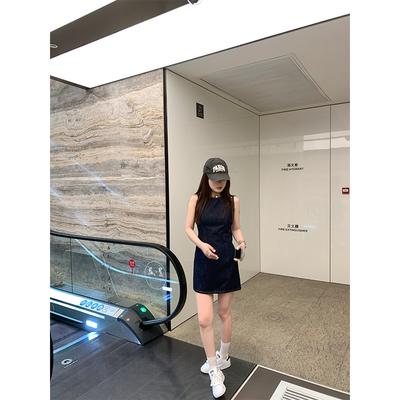 CHANGINGREAL深蓝色背心牛仔裙