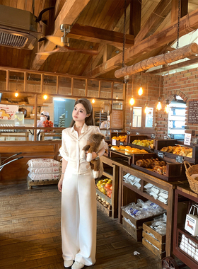 CHANGING REAL 白昼私语 白色高腰直筒卫裤女休闲垂感阔腿长裤夏