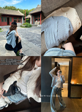 CHANGING REAL 昼梦独白 两色针织开衫毛衣显白奶蓝色圆领上衣