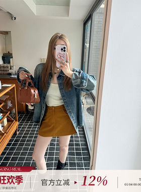 CHANGING REAL 伦敦桥下 姜黄色灯芯绒短裙a字百搭时髦半身裙女