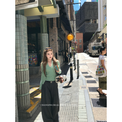 CHANGING REAL 海盐薄荷 海盐绿针织吊带开衫女韩系软糯两件套秋