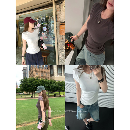 曲线奥秘修身呼吸感短袖女T恤