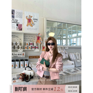 粉色麂皮夹克外套韩系清新百搭短款 乌龙玫瑰 上衣 REAL CHANGING