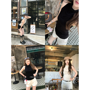 高智感无袖 韩女假日 背心堆领设计感显瘦收腰上衣 REAL CHANGING