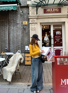 CHANGING REAL【现货返场】森斯洛牛仔 蓝色牛仔裤女高腰阔腿裤