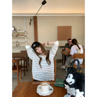 CHANGING REAL 夏日悠悠 条纹防晒竹节棉polo衫长袖慵懒宽松上衣