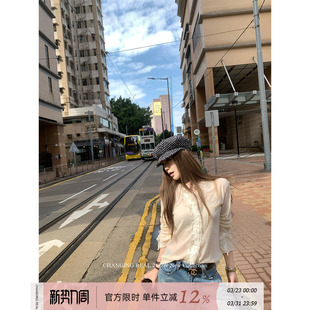 上衣设计感衬衫 白色丝绒衬衣蕾丝法式 女 REAL温柔缪斯 CHANGING