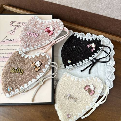 实拍韩系可爱毛绒绒蝴蝶结猫咪口罩百搭保暖防风防风口罩3082