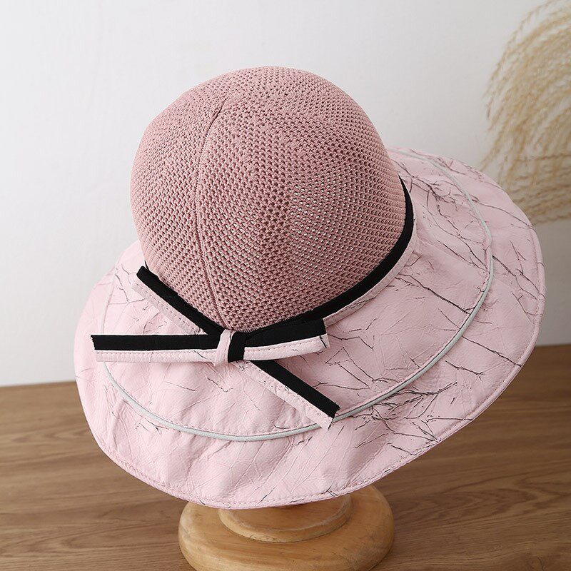 大帽檐防晒遮阳帽女夏新款针织透气户外出游渔夫帽防紫外线太阳帽