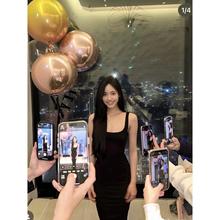 021ope长款姐系小黑裙收腰显瘦吊带裙包臀长裙辣妹百搭气质连衣裙