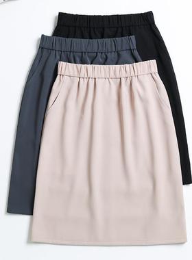 松紧腰半身裙秋冬女2024新款毛呢半身裙西装直筒裙女大码胖mm显瘦