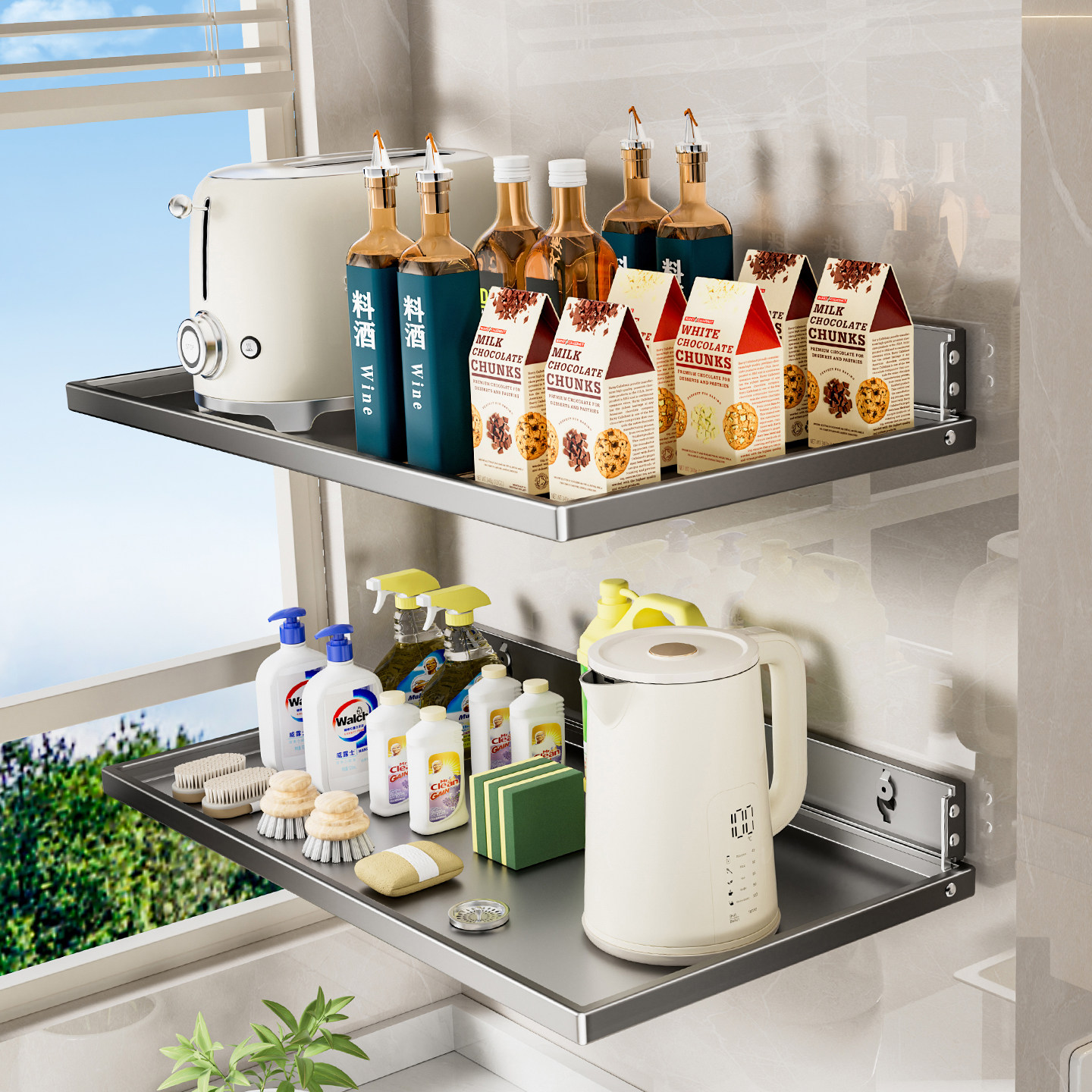 厨房调料墙上置物架壁挂式免打孔浴室墙壁可折叠小型粘在上墙的贴