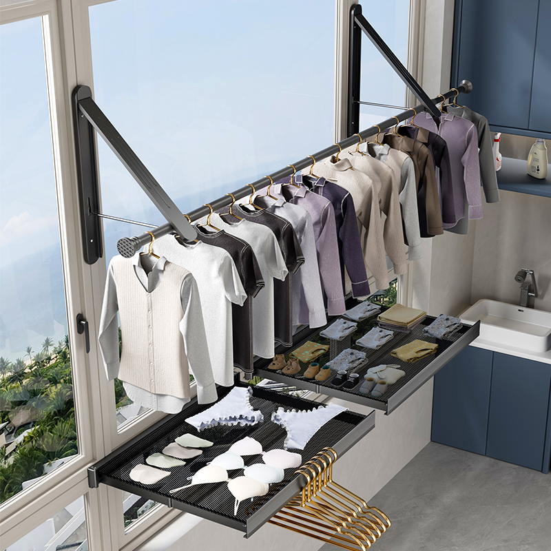 阳台隐形折叠飘窗专用晾衣架