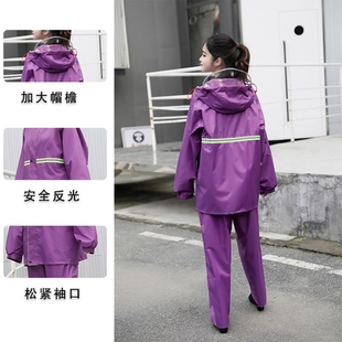 雨衣雨裤 分体外卖雨衣双帽檐加厚男女士电动车摩托车成人雨衣 套装