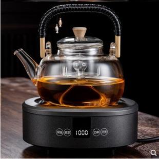 家用玻璃壶锤纹壶煮茶器高硼硅 电陶炉蒸煮两用茶壶竹把提梁壶
