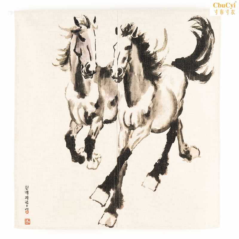 徐悲鸿马国画布艺门帘书房客厅挂画挂帘风水帘玄关帘简约装饰门帘|ruв категории домашний ткань, занавес, занавес и аксессуары, занавес - от Buy2taobao.com для оказания профессиональной услуги покупки агента Taobao