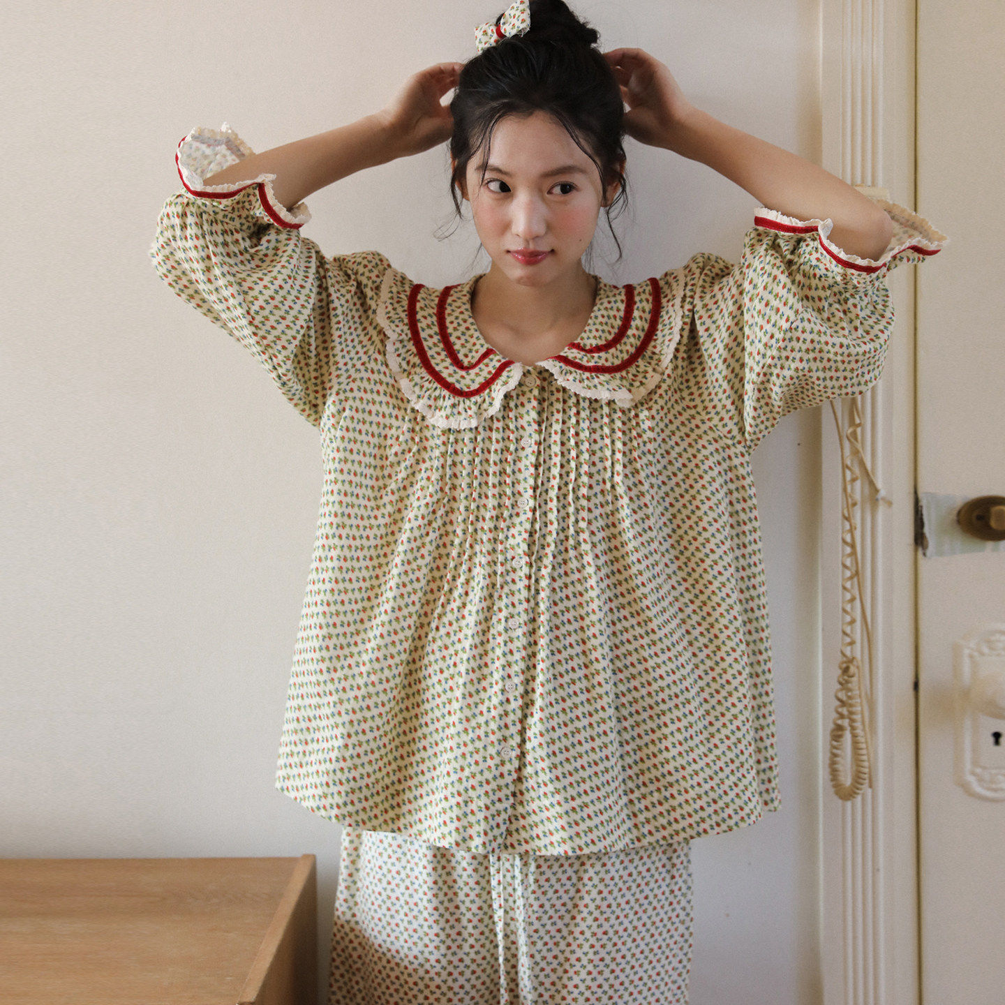 法式浪漫碎花睡衣女款2026新款纯棉女士家居服套装高级感可外穿春