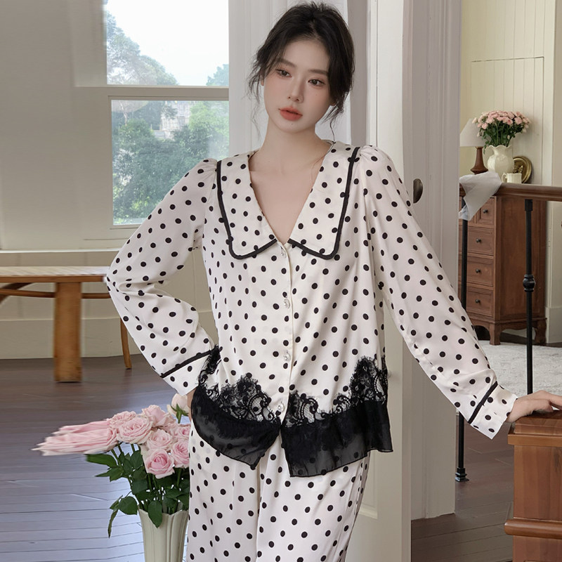 开衫波点睡衣长袖长裤套装女2026新款女款夏季冰丝高级感家居服夏