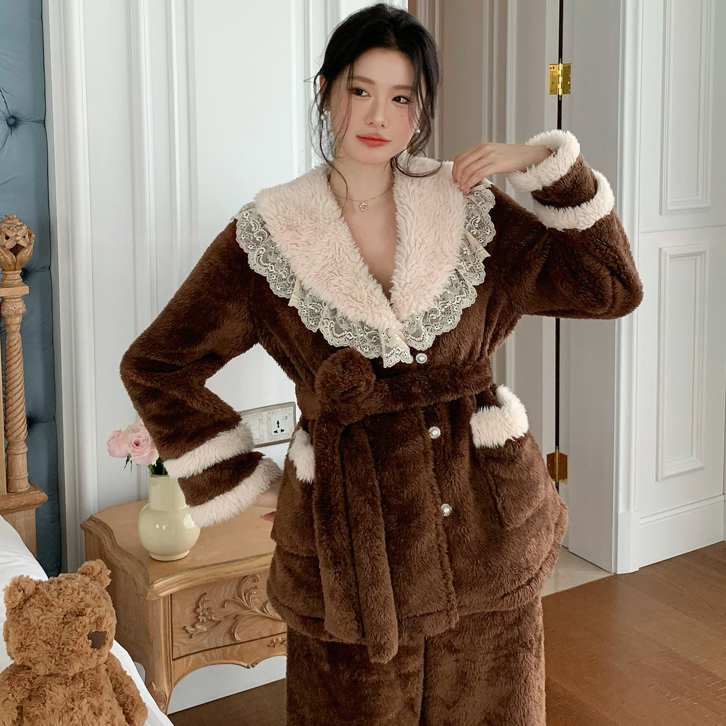 冬季加厚加绒睡衣套装时尚家居服