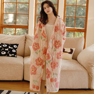 冬季女士长款睡袍冬加厚女冬三层夹棉睡衣女款2026新款家居服长袍