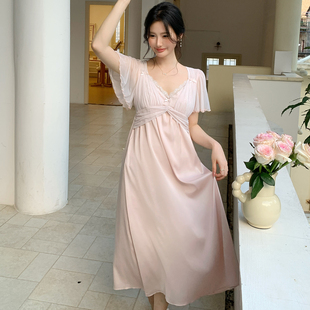 公主纯欲风睡衣夏季 女款 法式 性感冰丝睡裙带胸垫女夏2025新款 短袖