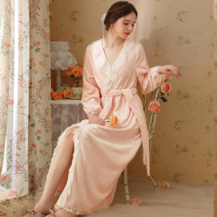 冬季女士性感睡裙珊瑚绒睡袍女高级女款秋冬睡衣法式加厚浴袍长款
