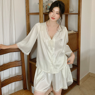 冰丝缎面睡衣短袖 女高级感2025新款 夏季 短裤 夏 女款 性感家居服套装