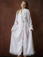 Ladies' long nightgown, women's winter French nightgown, flannel pajamas, women's winter thickened bathrobe, high-end dress thumbnail 6
