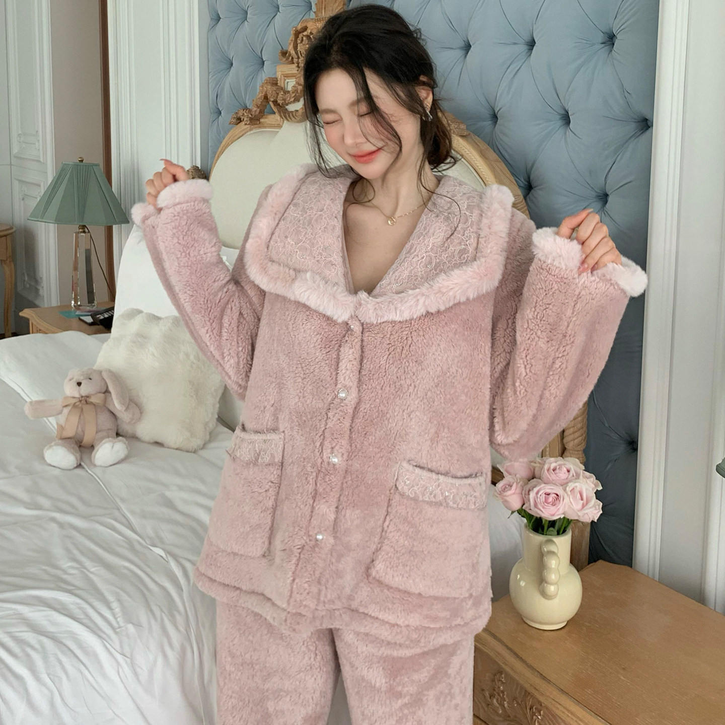 甜美公主风加绒保暖家居服套装