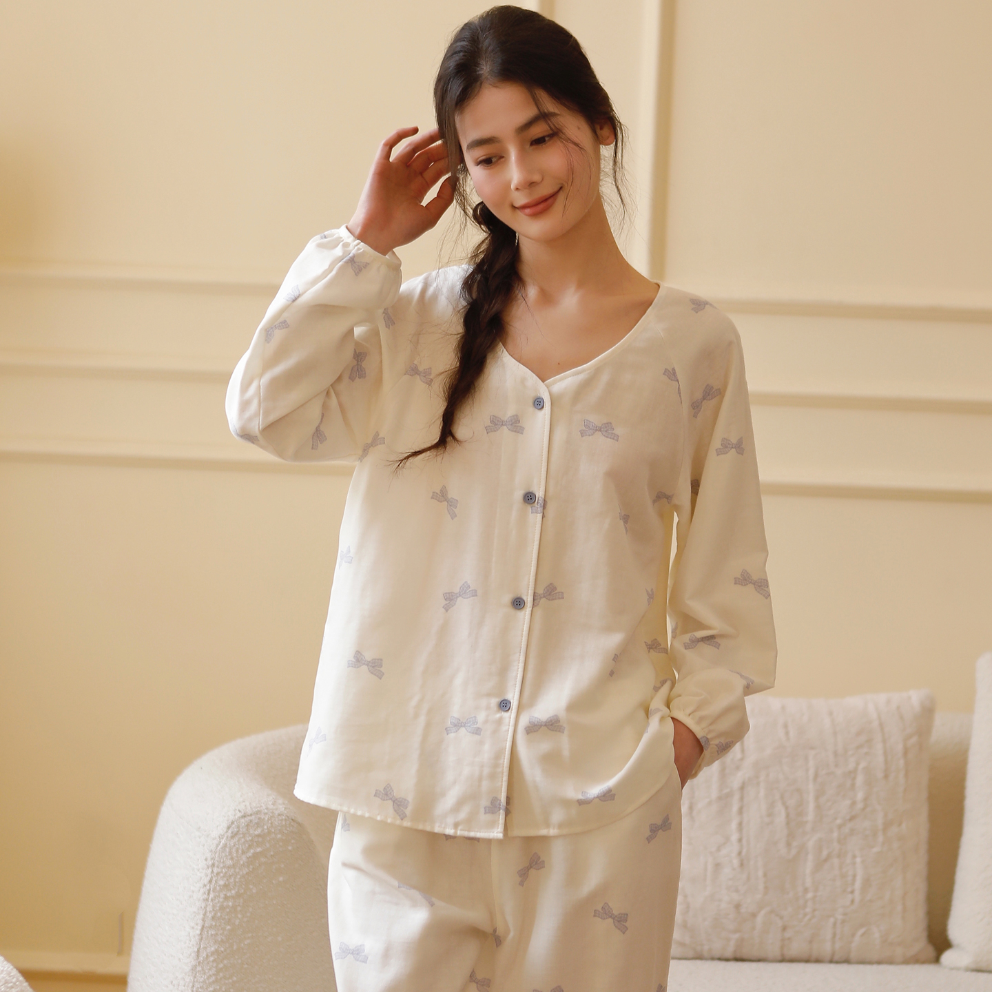 双层纱布纯棉家居服套装