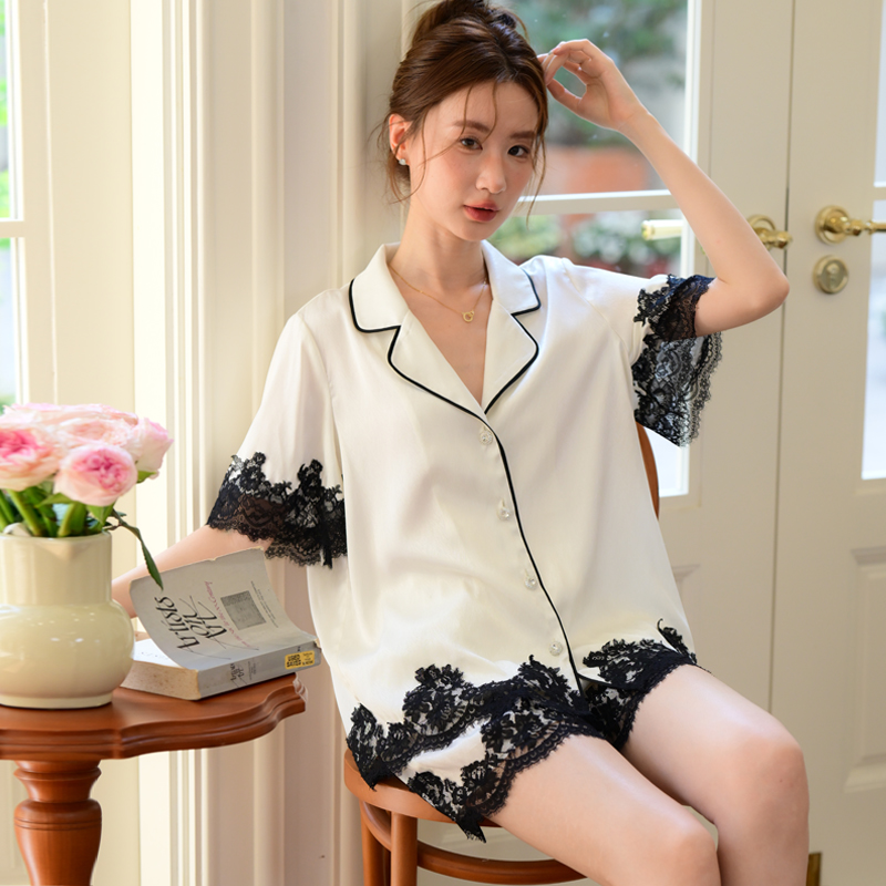 夏季冰丝缎面睡衣女夏冰丝薄款凉感高级感短袖短裤开衫家居服套装