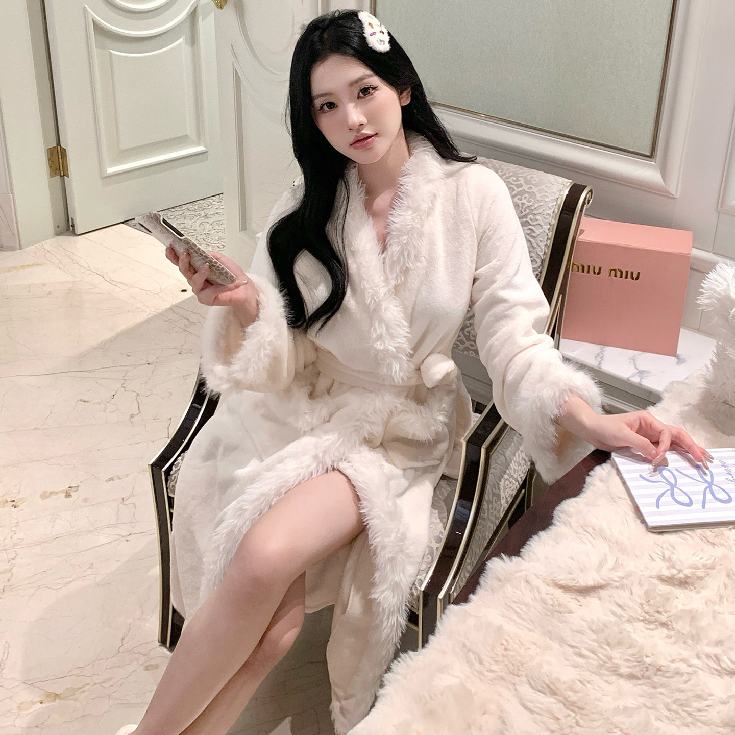 珊瑚绒睡袍长款性感浴袍