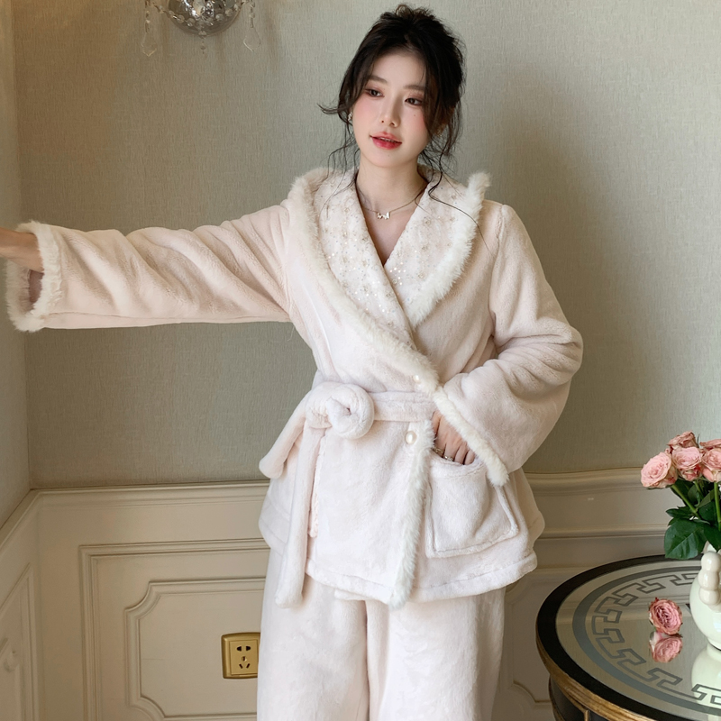 双面绒加绒加厚家居服套装可外穿