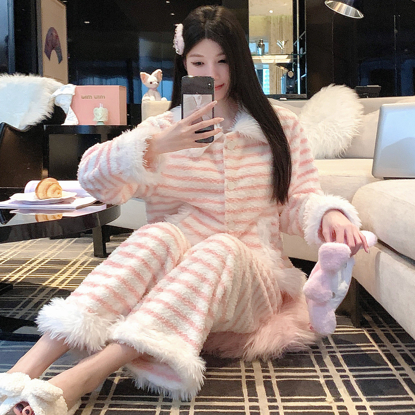 双面法兰绒睡衣套装甜美家居服