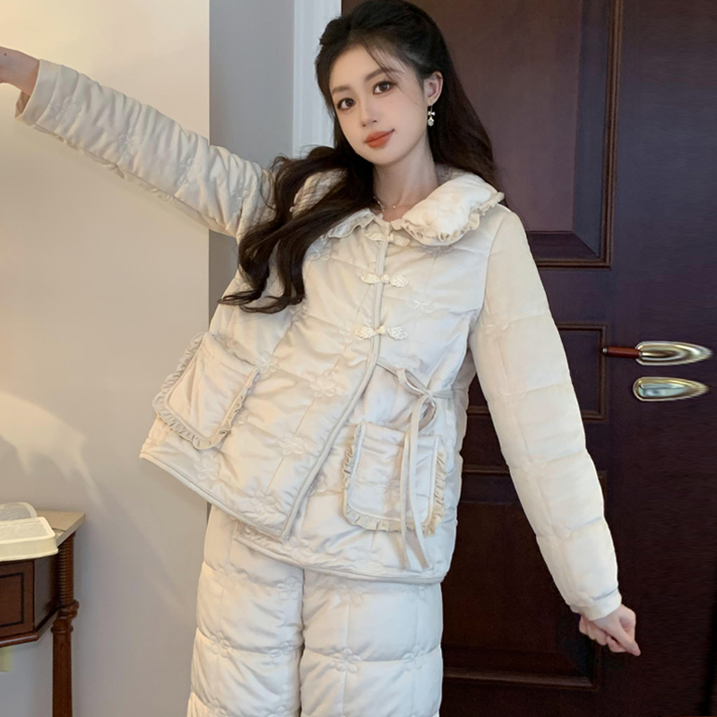 丽丝绒夹棉中国风家居服套装