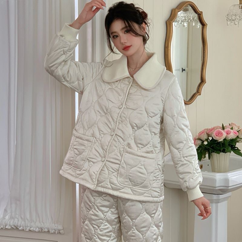 色丁夹棉加厚睡衣套装显高级感