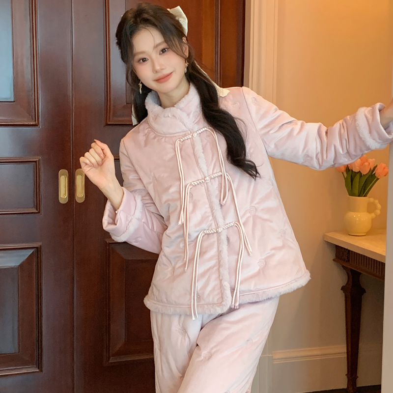 丽丝绒夹棉新中式家居服套装