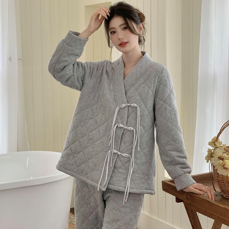 女款夹棉新中式家居服套装可外穿