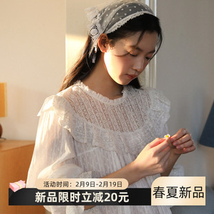 女款高级长袖睡裙女款纯棉布料100全棉法式复古宫廷风睡衣女春秋